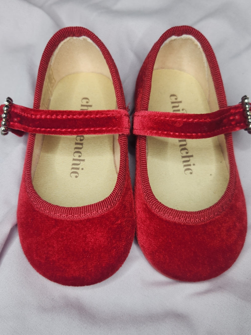 Girls' Red Velvet Mary Jane Dress Shoes by Chienchic